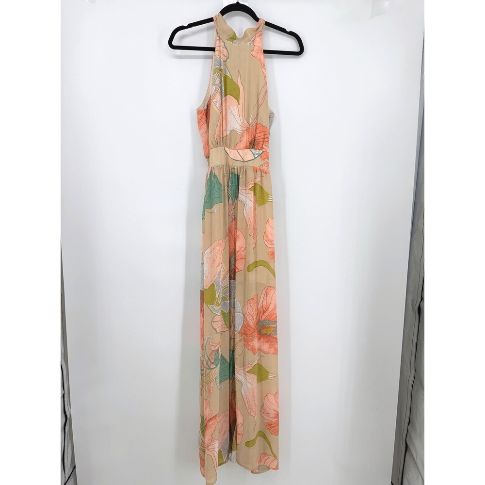 Floral Tropical Boho Maxi Dress Layers Ethereal Summer Wedding Event Large Peach